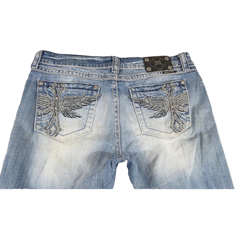 Miss Me Easy Boot Capri Jeans Women 30 Blue Denim Embellished Wings Cross Y2K
